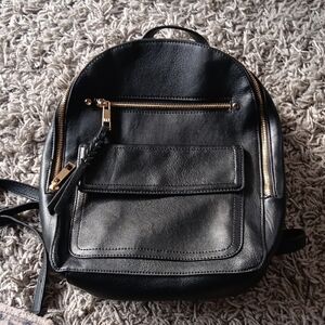 Gap Black Leather Backpack with Gold Accents